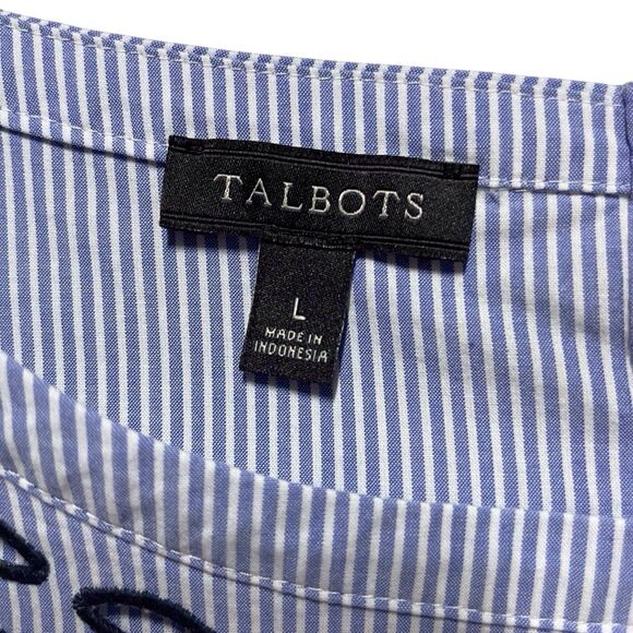 Talbots Embroidered Striped Boho Top Blue White Bell Sleeve Women’s Large EUC - Picture 4 of 16